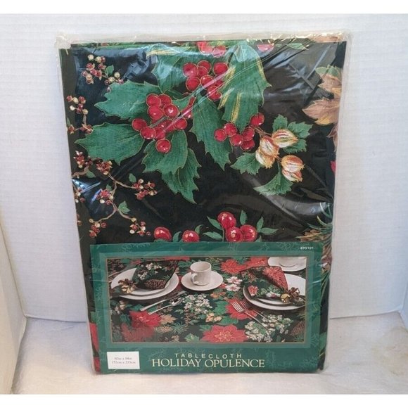 NOS Dayton Hudson Christmas Tablecloth Poinsettia Vtg 90s Holiday Retro 60 x 84 - Picture 16 of 16